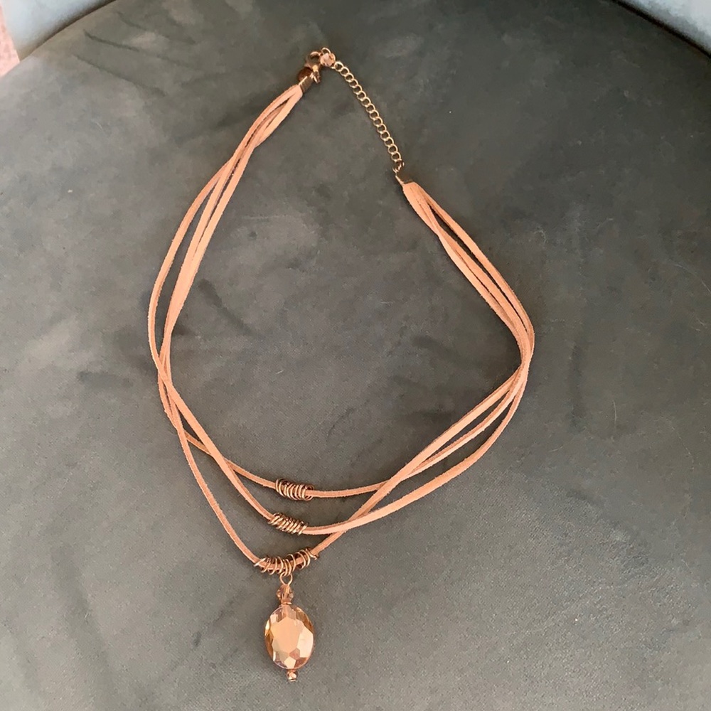 Leather and gold pendant necklace